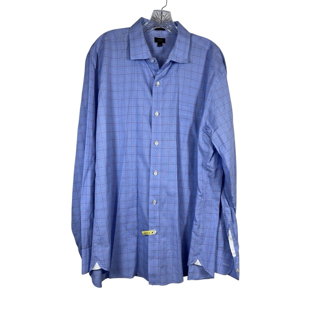 J. Crew Sz XL Shirt Ludlow Premium Blue White Plaid Button Up 120's 2 Ply Prep